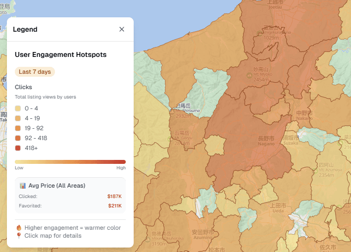 User engagement hotspots map with legend